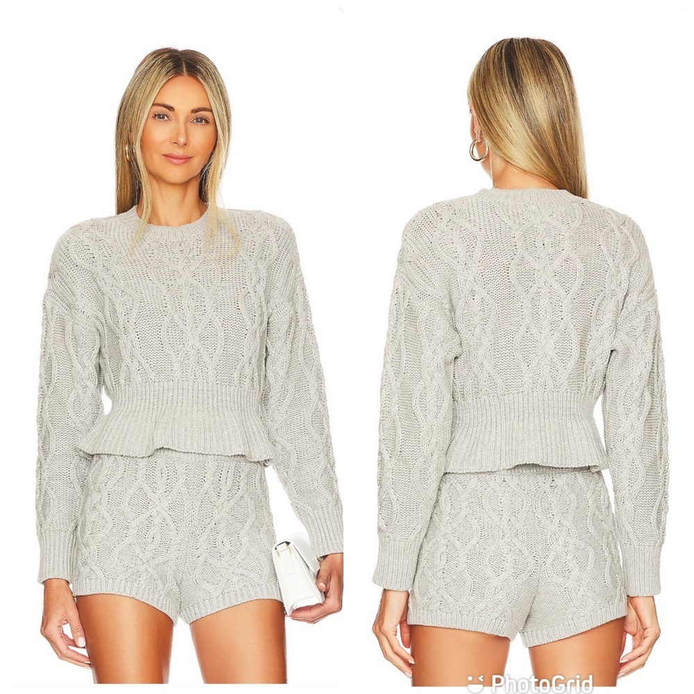 MAJORELLE Light Gray Cable Knit Sweater Set with Crew Neck